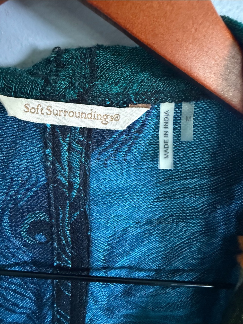 Soft Surroundings Black Open-Front Embroidered Cardigan with Teal Accents M - Picture 8 of 9